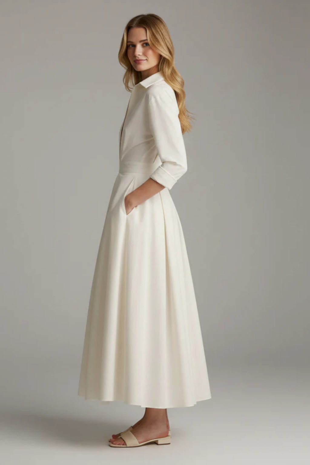 Courtney - Women's Fitted Maxi Dress with Buttons