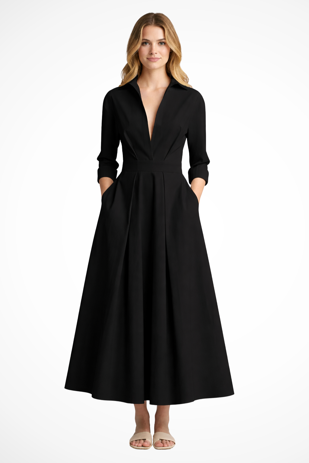 Courtney - Women's Fitted Maxi Dress with Buttons