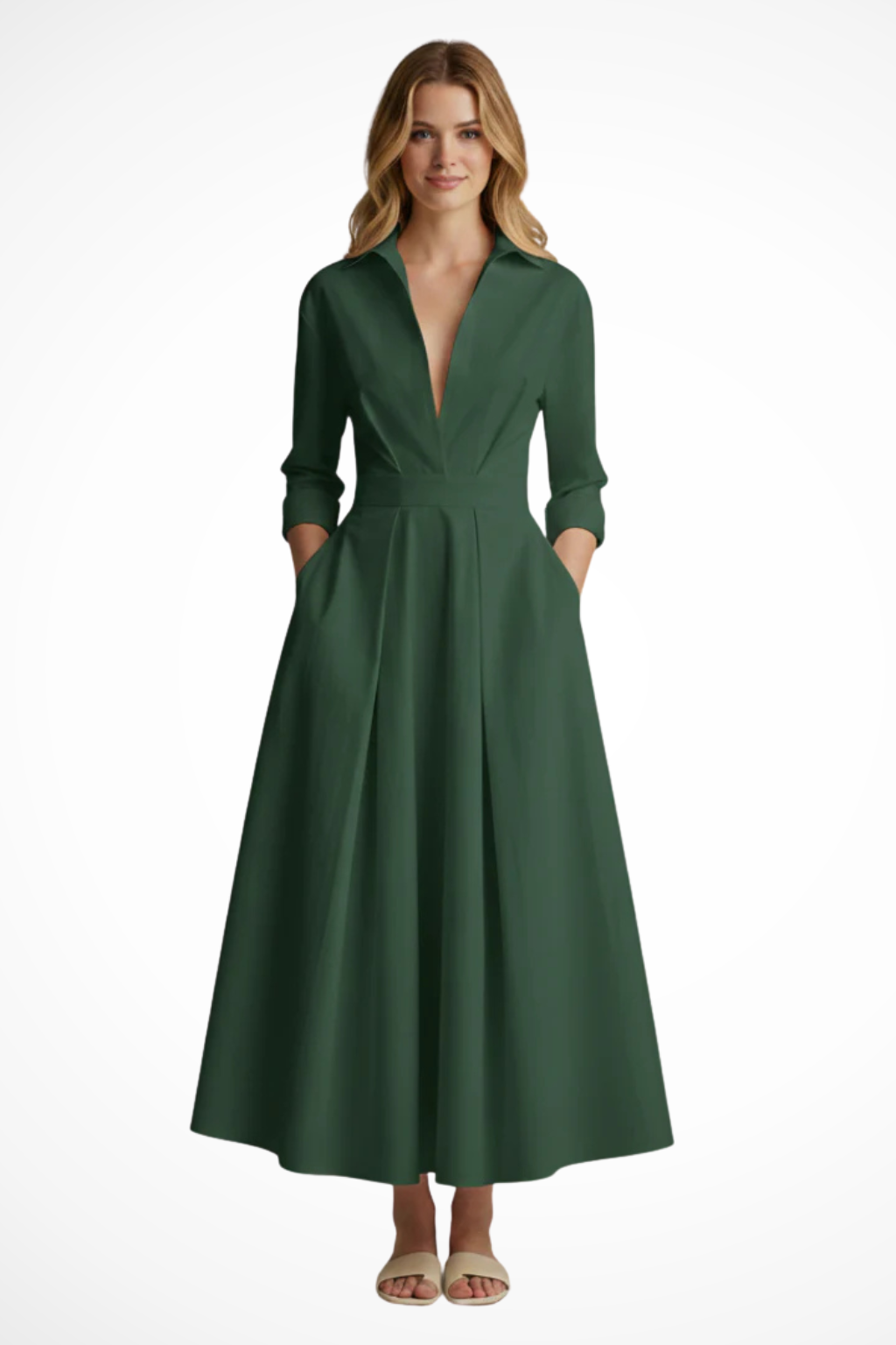 Courtney - Women's Fitted Maxi Dress with Buttons