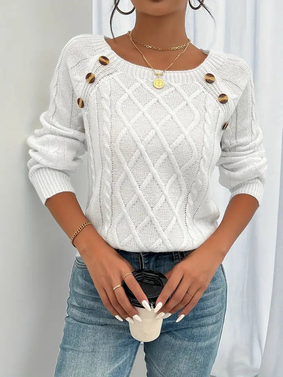 Sally - Women's Cable Knit Jumper with Button Front - photo 1
