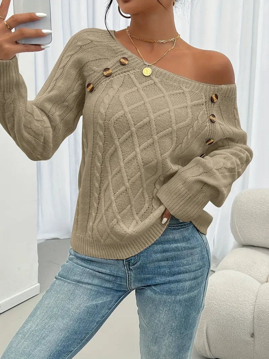 Sally - Women's Cable Knit Jumper with Button Front - photo 10