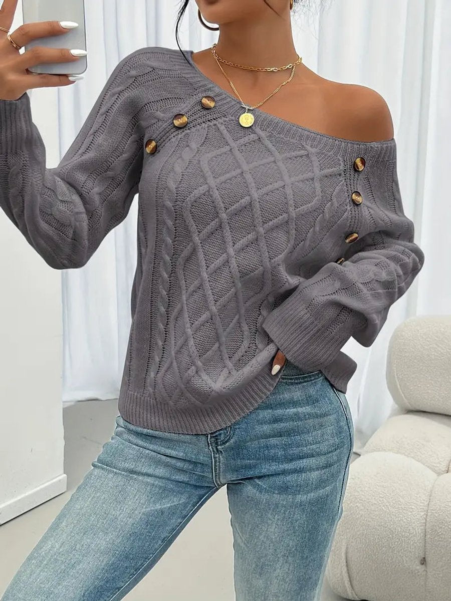 Sally - Women's Cable Knit Jumper with Button Front - photo 11
