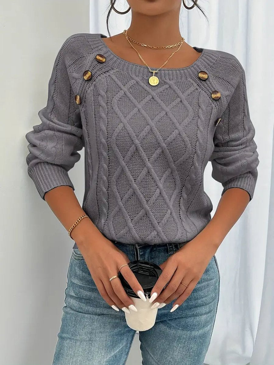 Sally - Women's Cable Knit Jumper with Button Front - photo 4