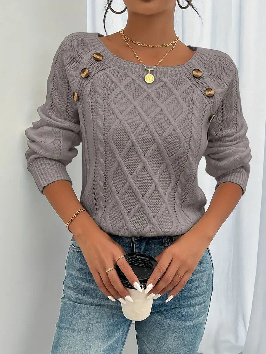 Sally - Women's Cable Knit Jumper with Button Front - photo 6