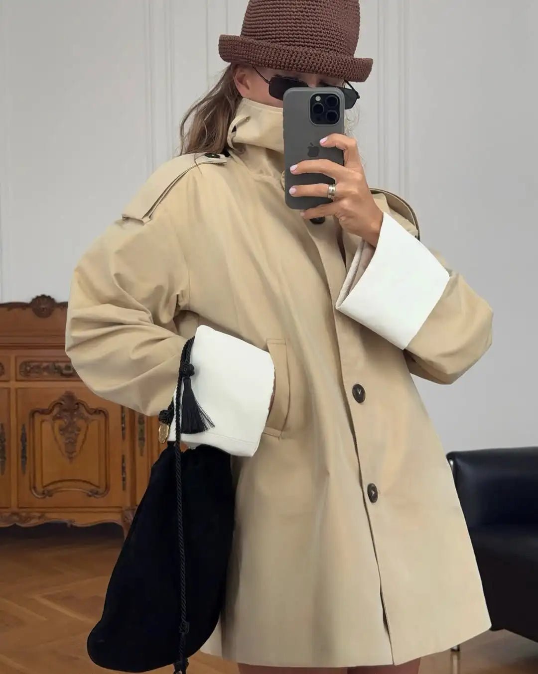 Sancha - Women's Relaxed Trench Coat with Colour Block and Ruching - photo 6