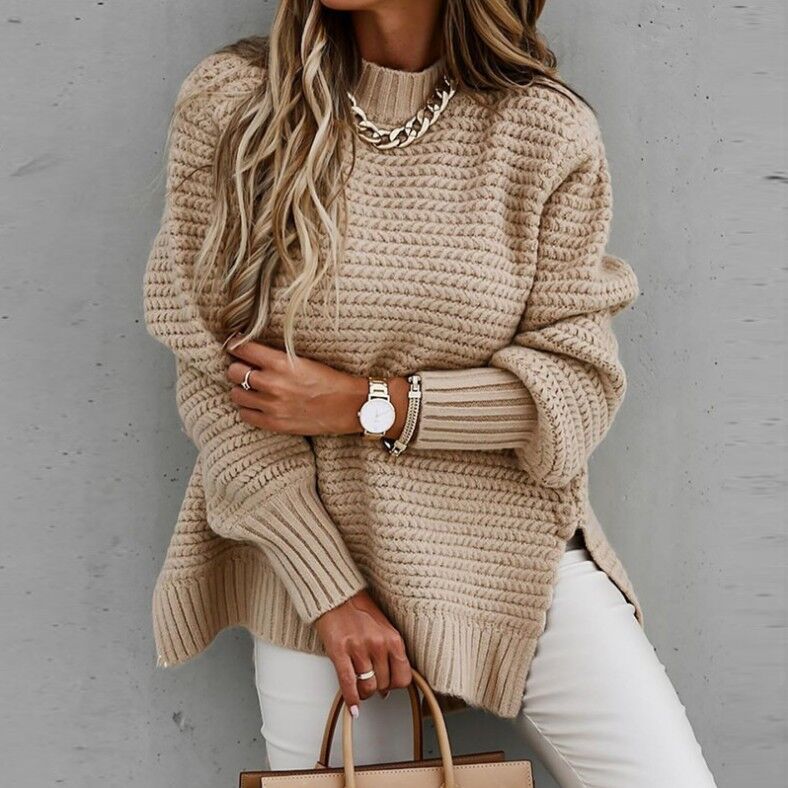 Sapphire - Women's Chunky Knit Sweater with High Neck - photo 4