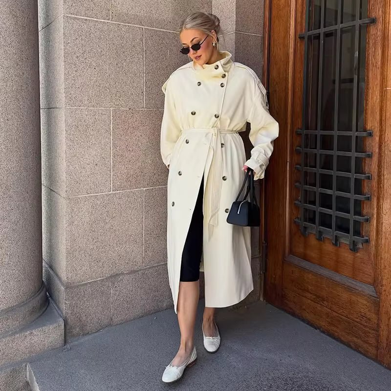 Sarah - Women's Relaxed Trench Coat with Button Front and Tie Belt - photo 3