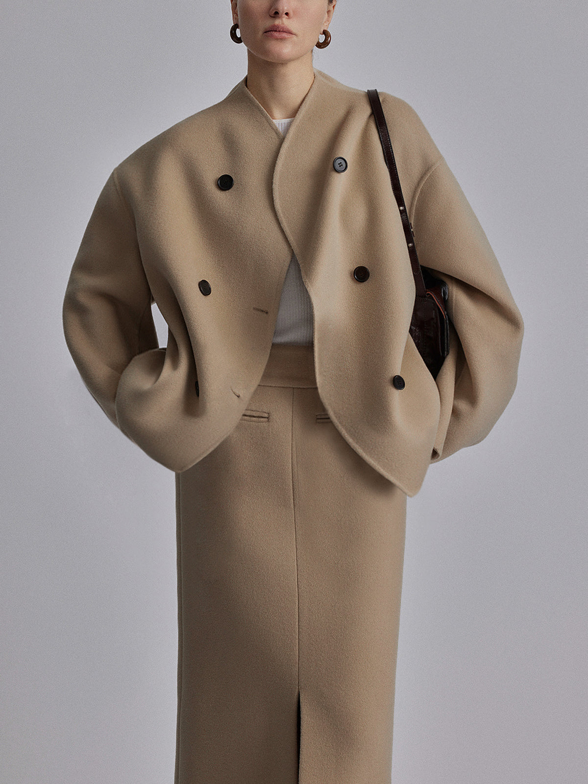 Sadie - Women's Double Breasted Black Peacoat with Stand Collar - photo 10