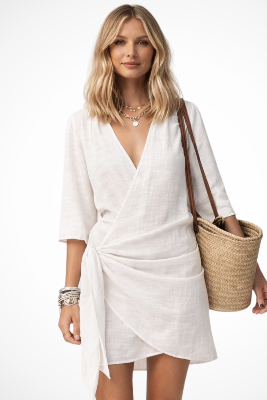 Cynthia - Women's Wrap Mini Dress with Short Sleeves