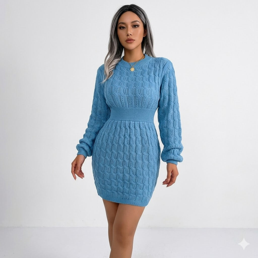 Seren - Women's Knitted Mini Dress with Long Sleeves - photo 1