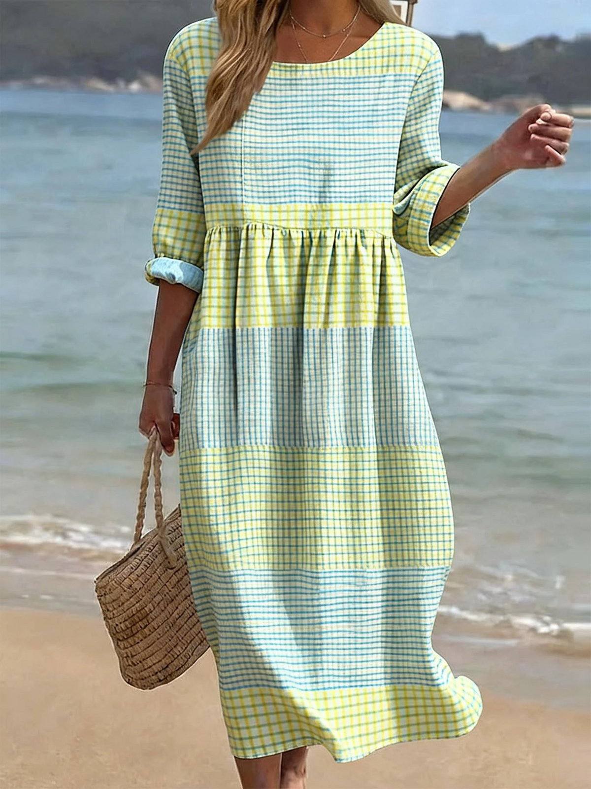Seren - Women's Relaxed Midi Dress with Short Sleeves - photo 1