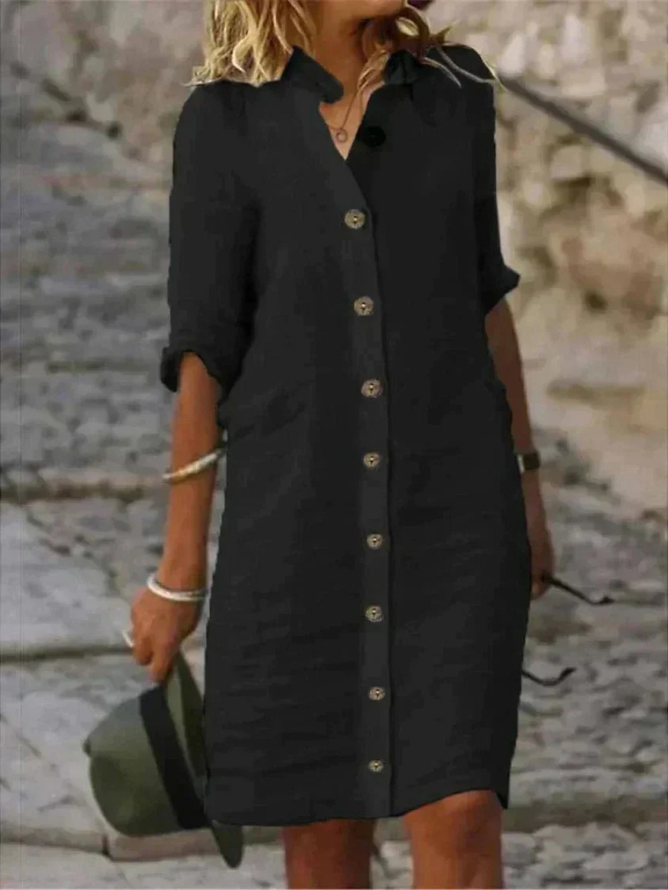 Jeanette - Women's Linen Mini Dress with Buttons