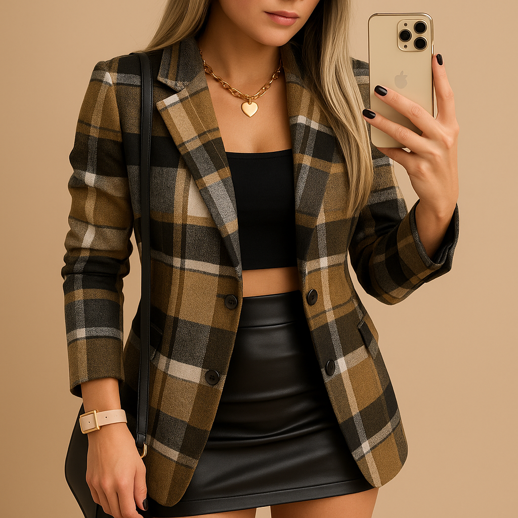 Sharon - Women's Quilted Coat with Check Pattern - photo 2