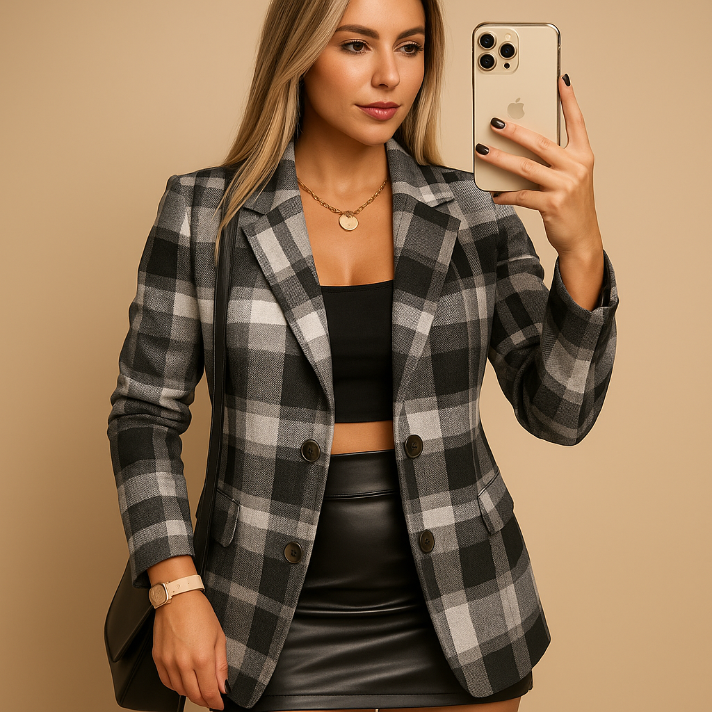 Sharon - Women's Quilted Coat with Check Pattern - photo 4