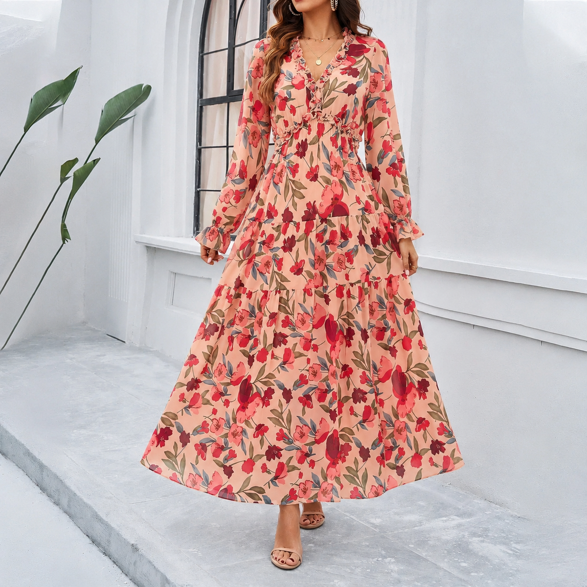 Shiela - Women's Floral Maxi Dress with Gathered Waist - photo 6