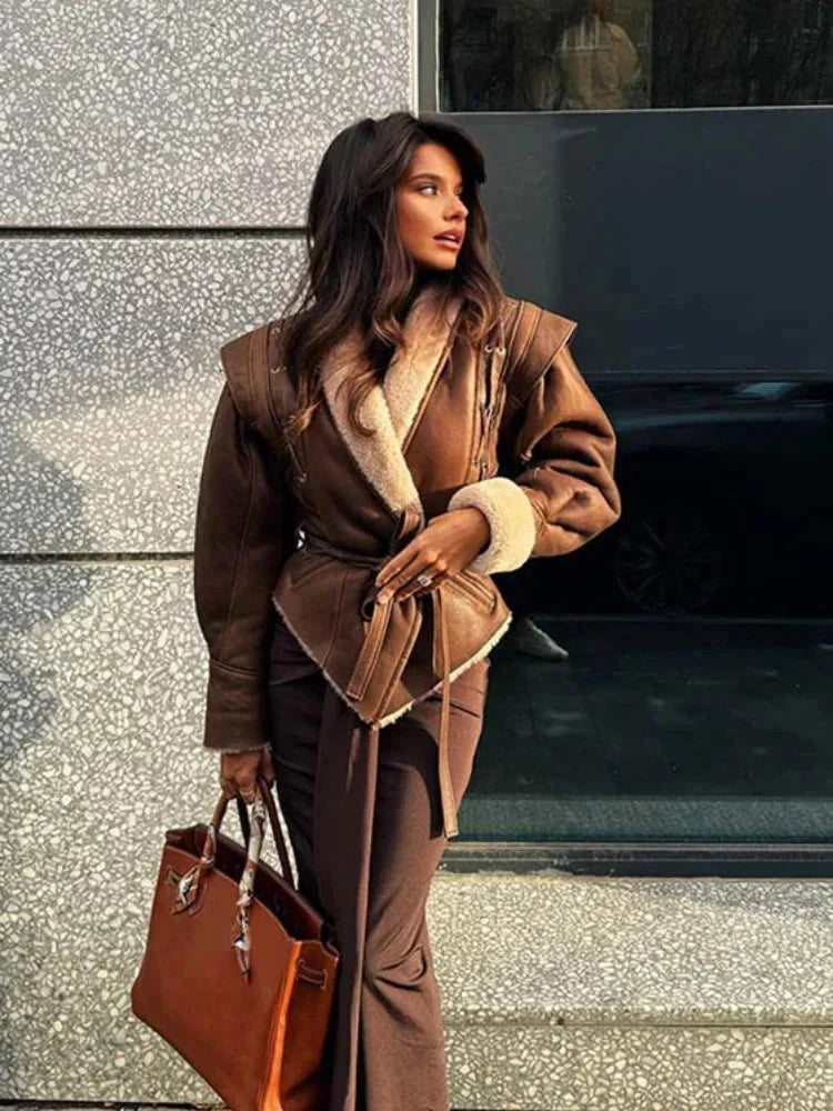 Sidonie - Women's Blazer with Tie Belt and Collar - photo 3