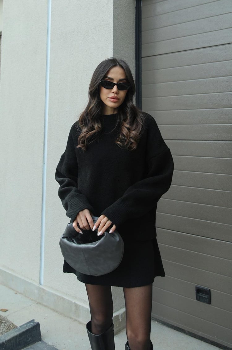 Women's Knit Two Piece Set with Oversized Sweater and Skirt