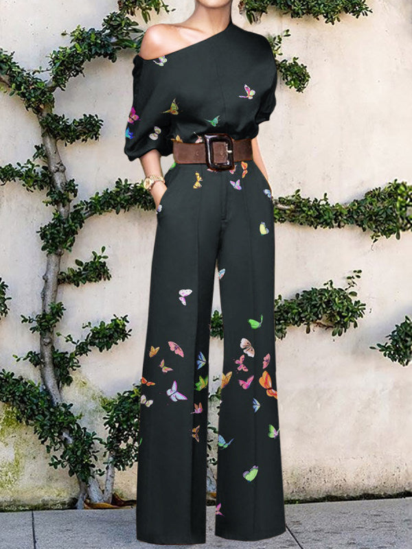 Women's One-Shoulder Printed Wide-Leg Jumpsuit - photo 2