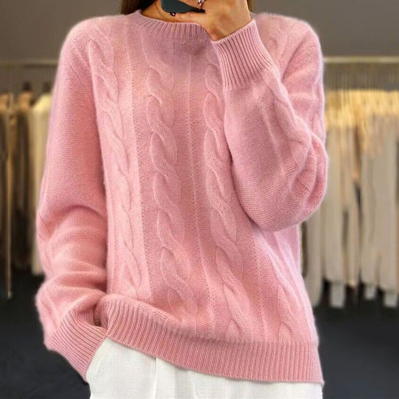 Sophia - Women's Jumper with Cable Knit and Crew Neck - photo 4