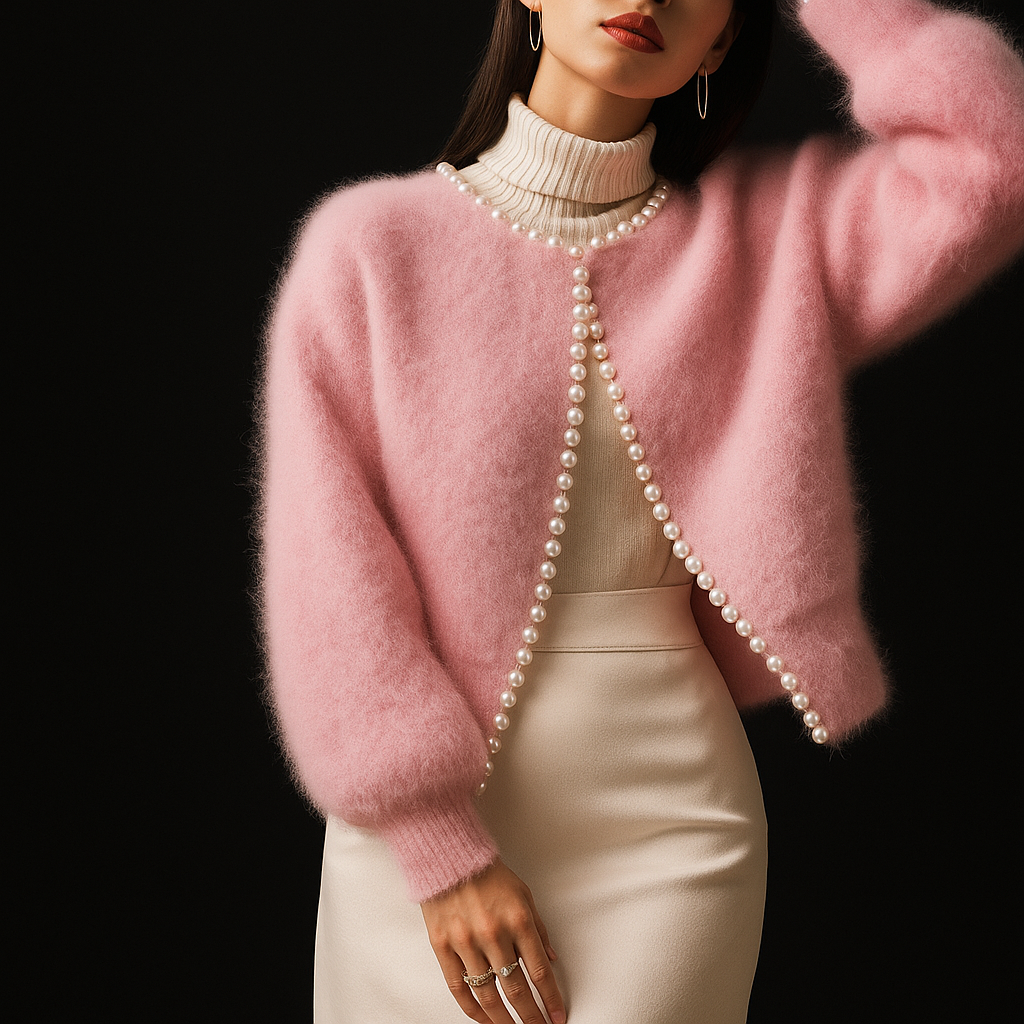 Sorcha - Women's Cardigan with a Knitted Finish and Pearl Trim - photo 2