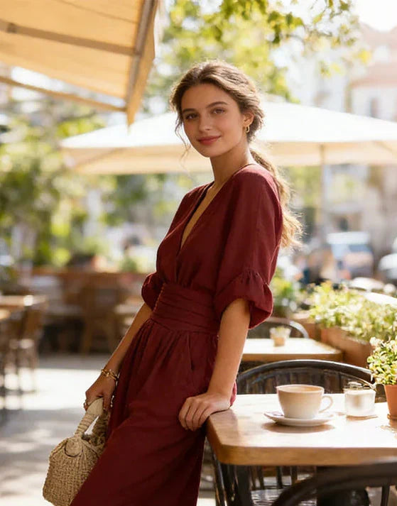Women's Wide Leg Jumpsuit with Crossover Neckline
