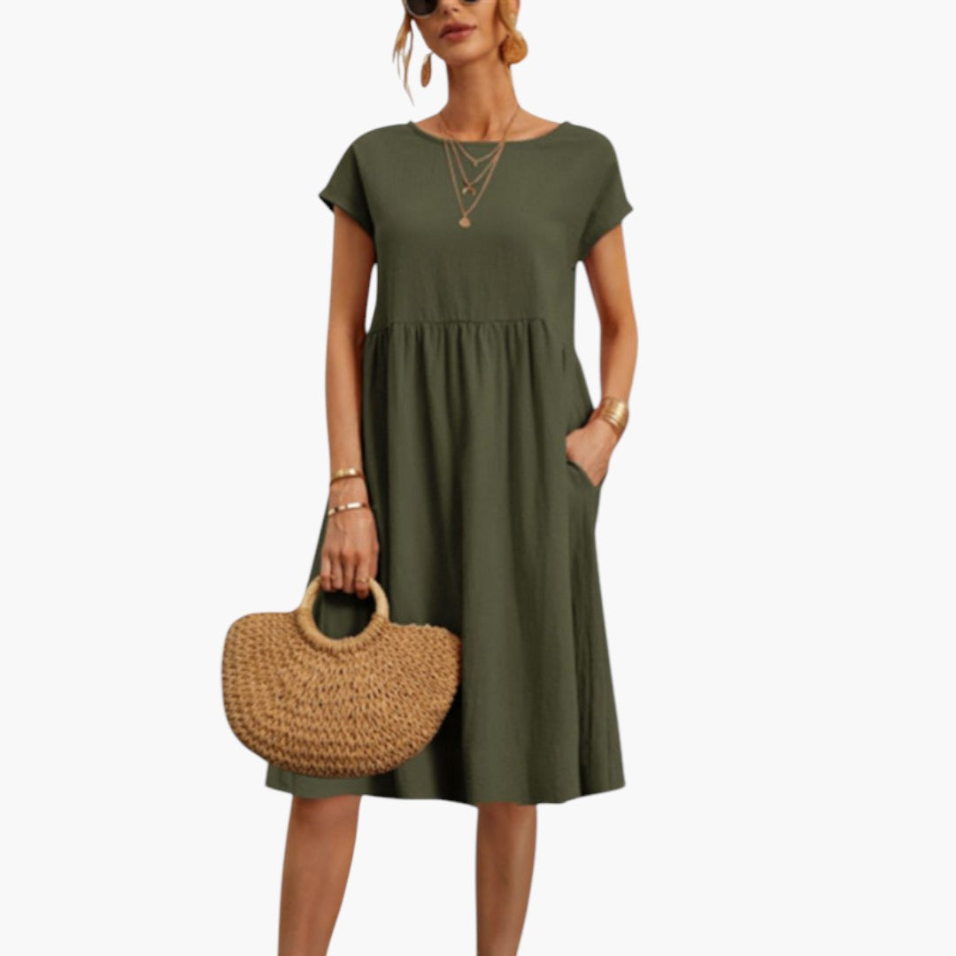 Sybille - Women's Midi Dress with Side Pockets and Short Sleeves - photo 1