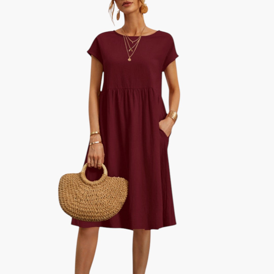 Sybille - Women's Midi Dress with Side Pockets and Short Sleeves - photo 6