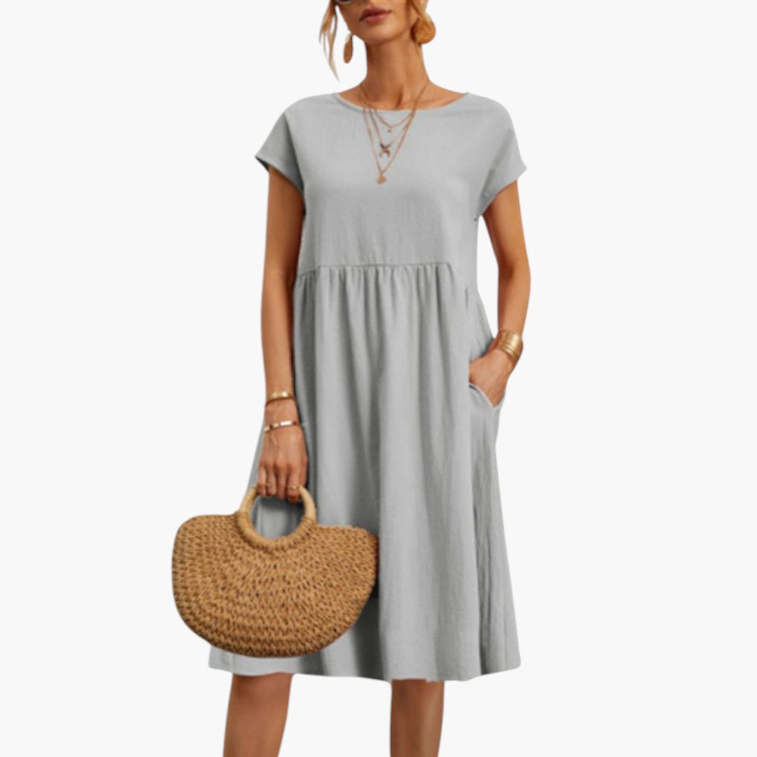 Sybille - Women's Midi Dress with Side Pockets and Short Sleeves - photo 8