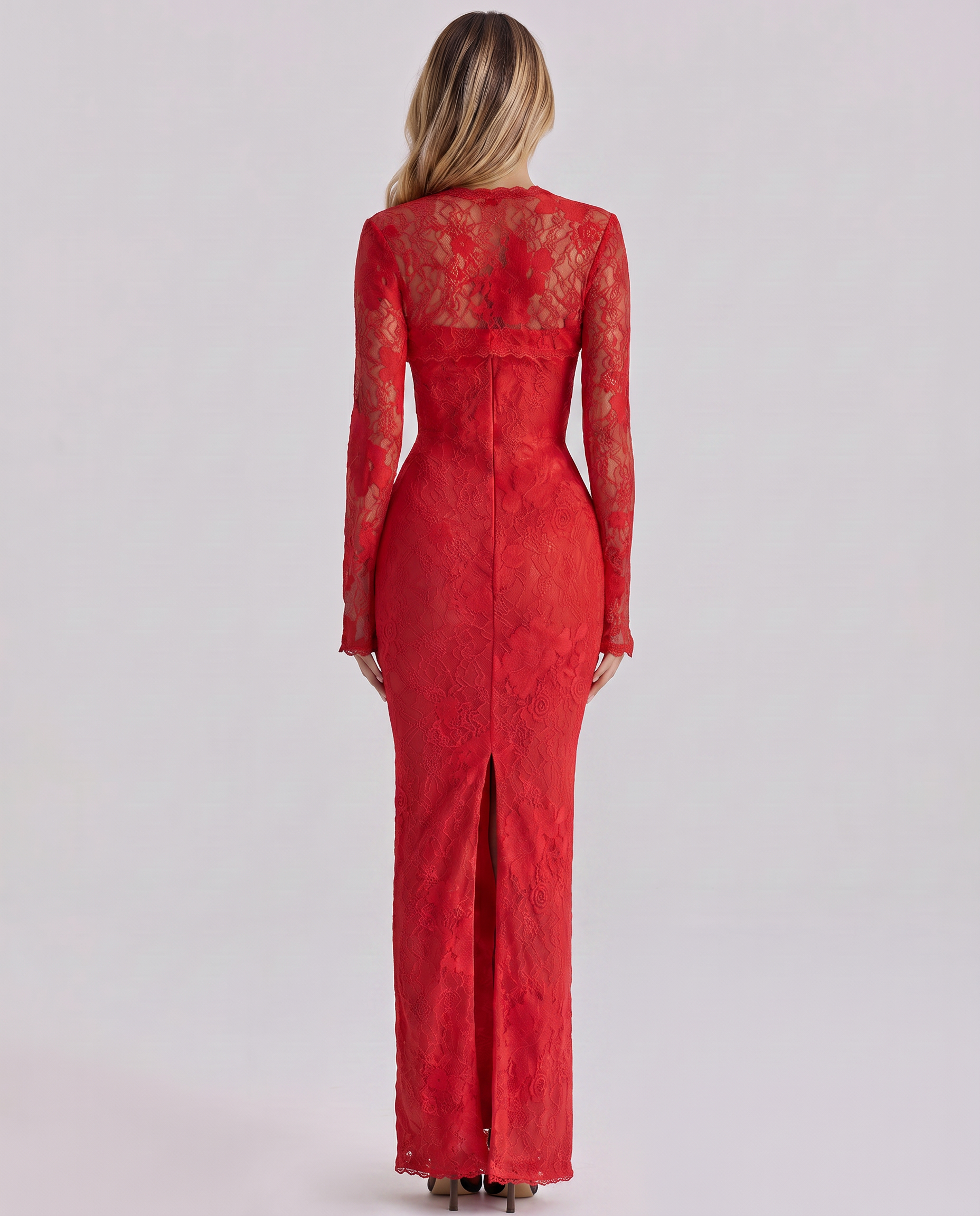 Sylvaine - Women's Maxi Dress with Lace Trim and Long Sleeves - photo 10