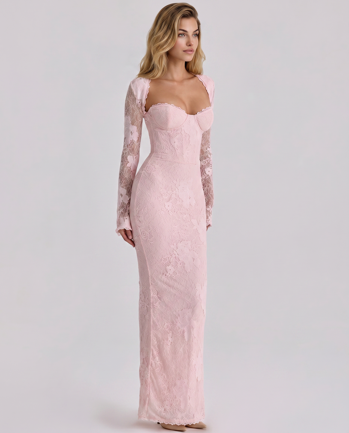 Sylvaine - Women's Maxi Dress with Lace Trim and Long Sleeves - photo 8