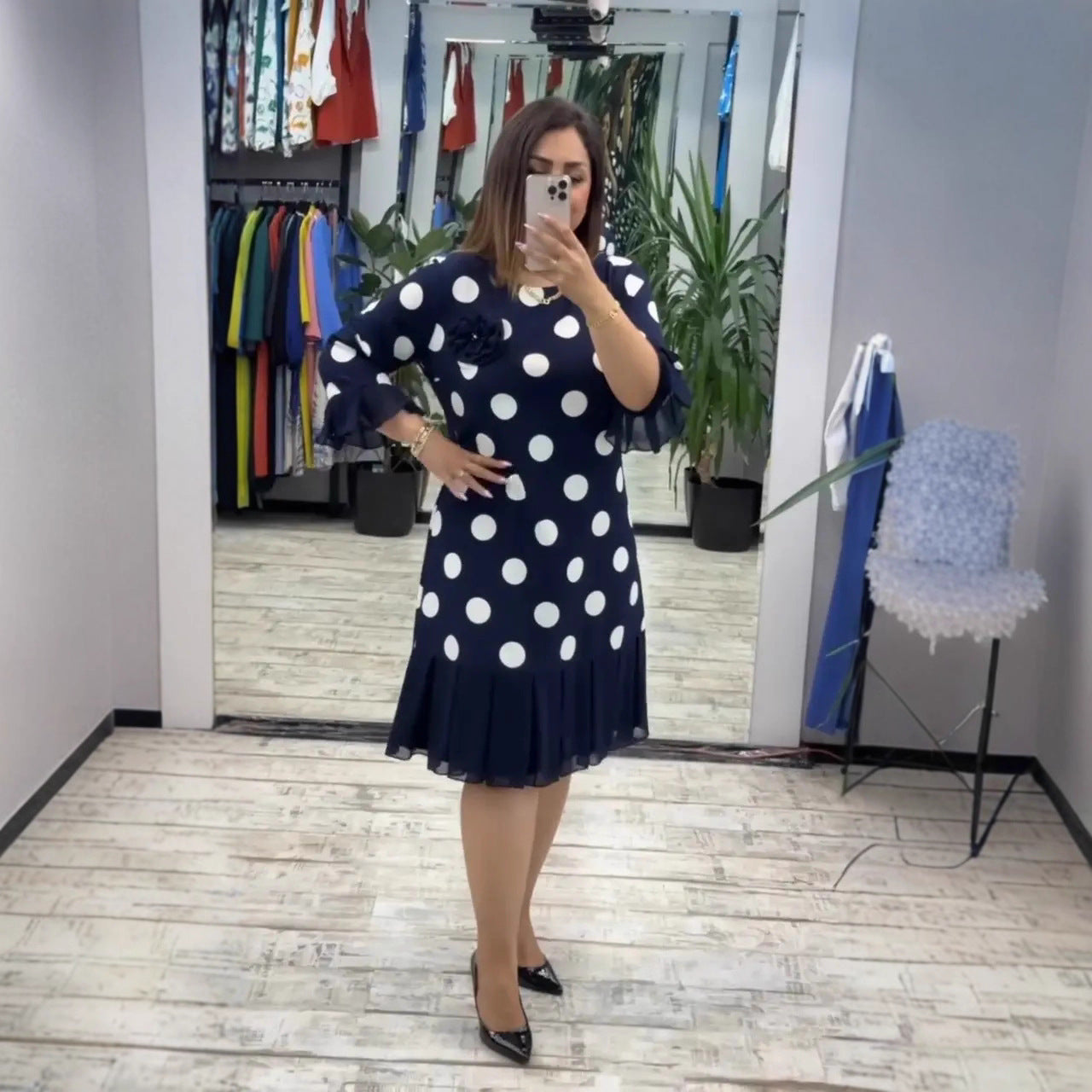Sylvie - Women's Pleated Polka Dot Midi Dress - photo 3
