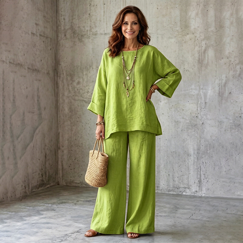 Tamsin - Women's Linen-Look Top and Wide-Leg Trousers Set - photo 7
