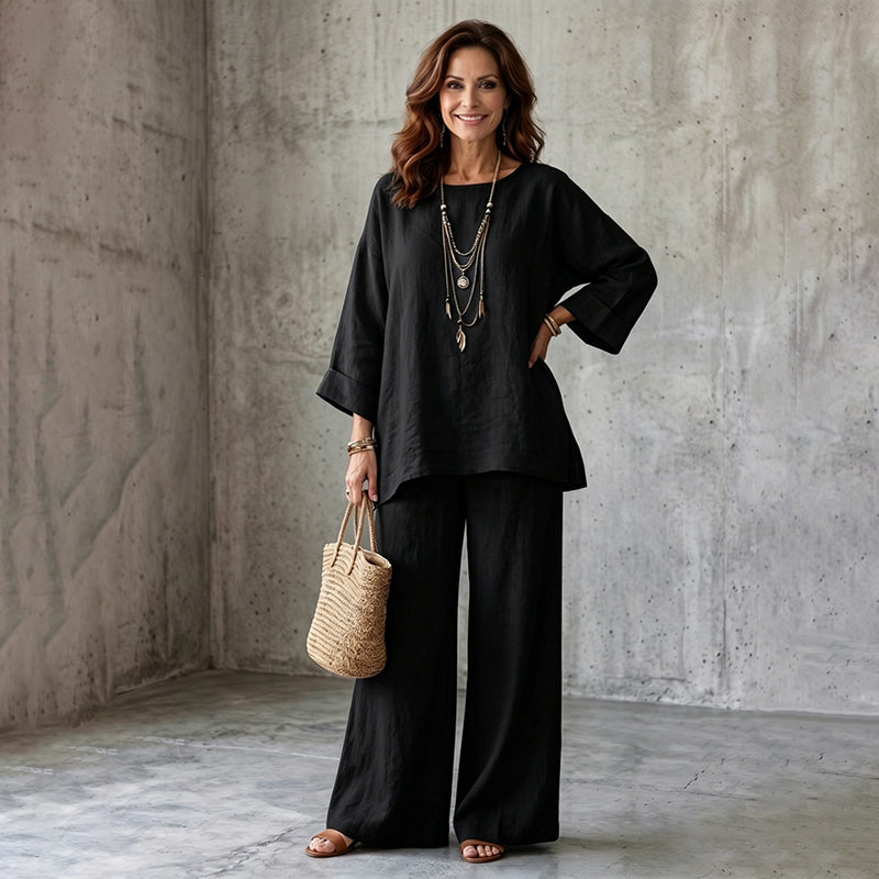 Tamsin - Women's Linen-Look Top and Wide-Leg Trousers Set - photo 8