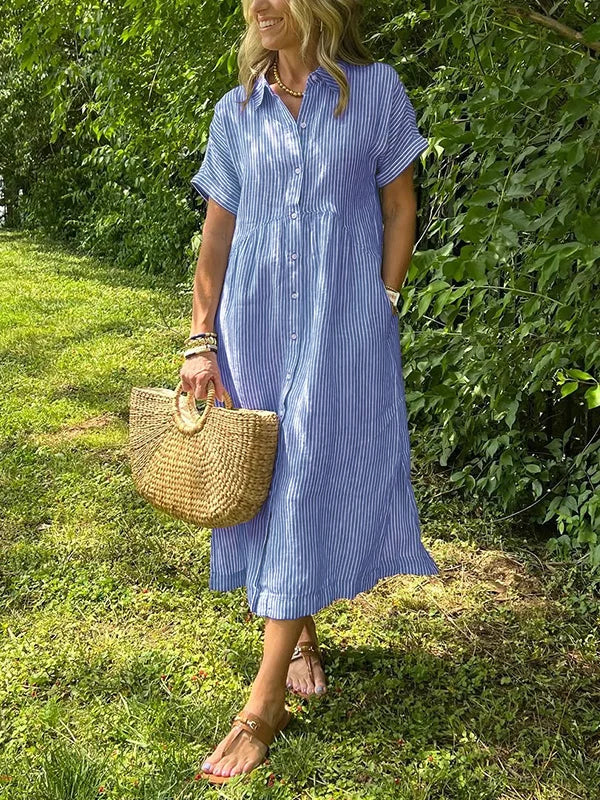 Jolene - Women's Midi Shirt Dress with a Striped Print