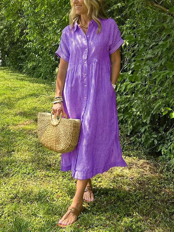Jolene - Women's Midi Shirt Dress with a Striped Print