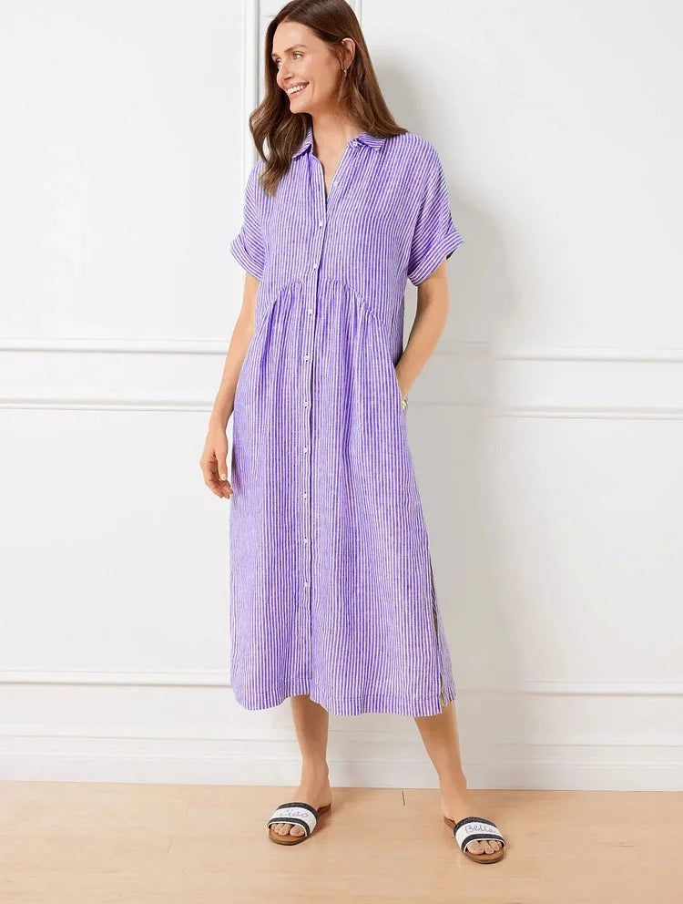 Jolene - Women's Midi Shirt Dress with a Striped Print
