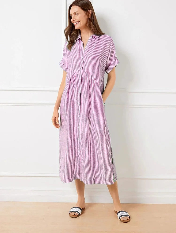 Jolene - Women's Midi Shirt Dress with a Striped Print