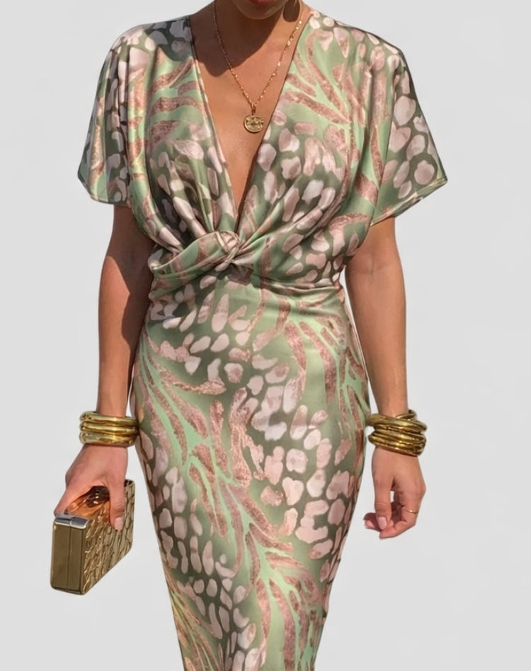 Tara - Rochie maxi cocktail pentru femei, cu decolteu în V și material lejer