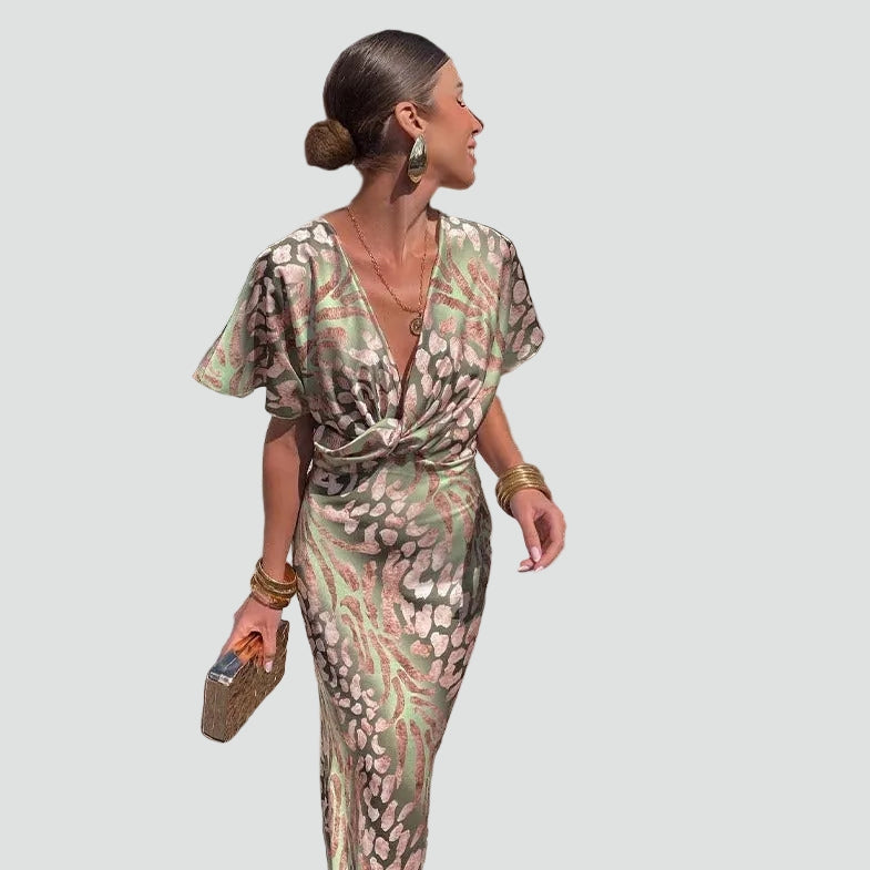 Tara - Rochie maxi cocktail pentru femei, cu decolteu în V și material lejer