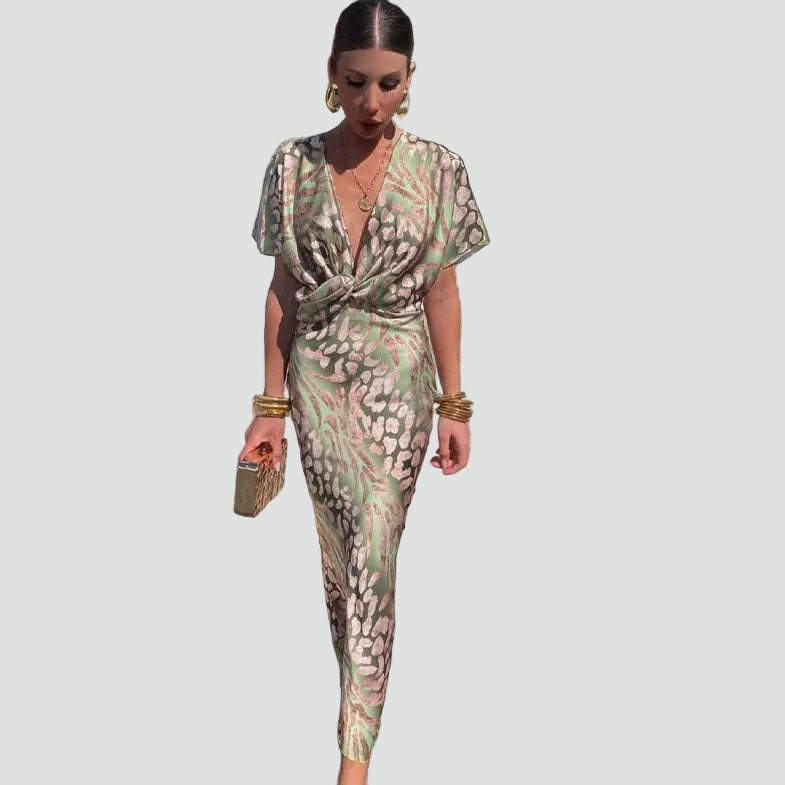 Tara - Rochie maxi cocktail pentru femei, cu decolteu în V și material lejer