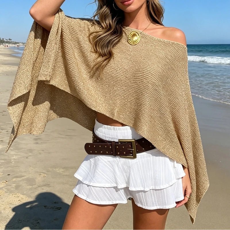 Tiphaine - Women's Relaxed Cape with Asymmetric Hem and Ruching - photo 5