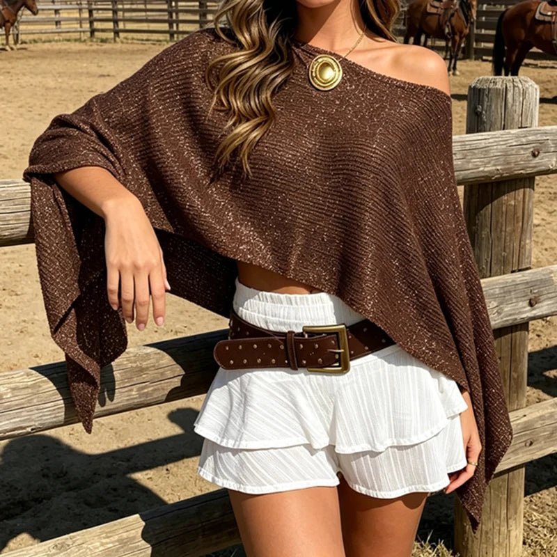Tiphaine - Women's Relaxed Cape with Asymmetric Hem and Ruching - photo 7