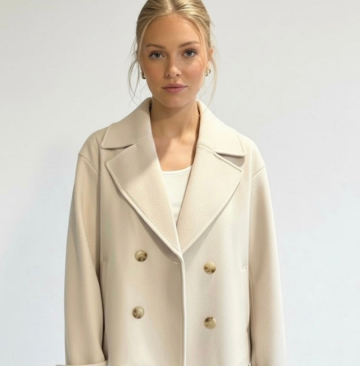 Ulla - Women's Cropped Double-breasted Trench Coat with Structured Shoulders - photo 10