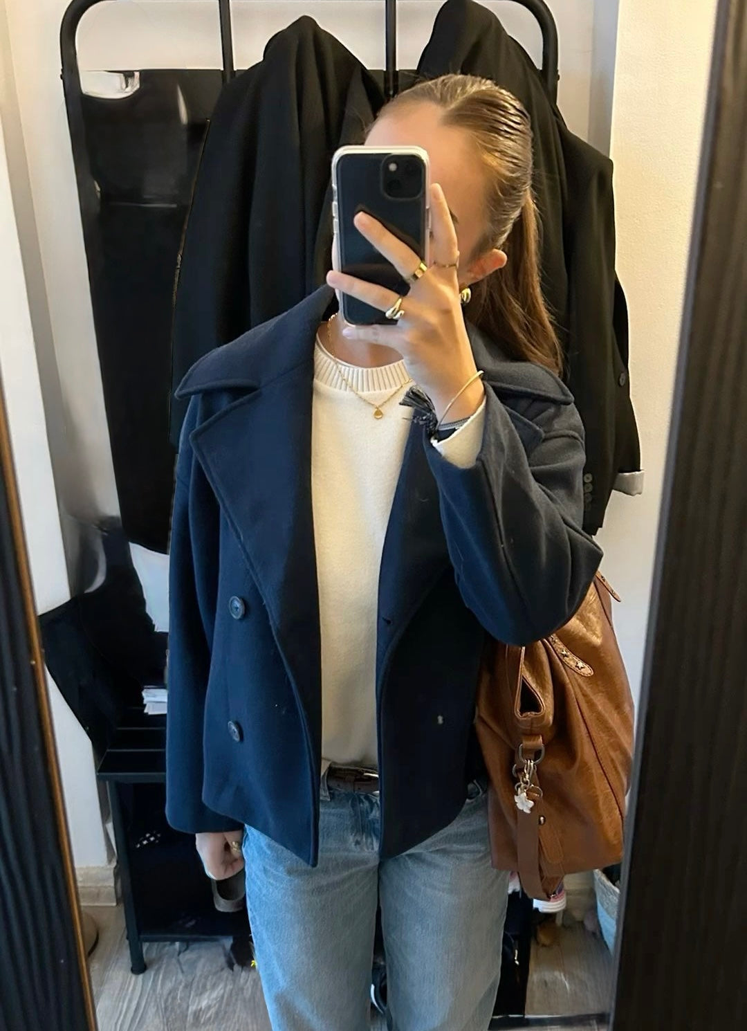 Ulla - Women's Cropped Double-breasted Trench Coat with Structured Shoulders - photo 6