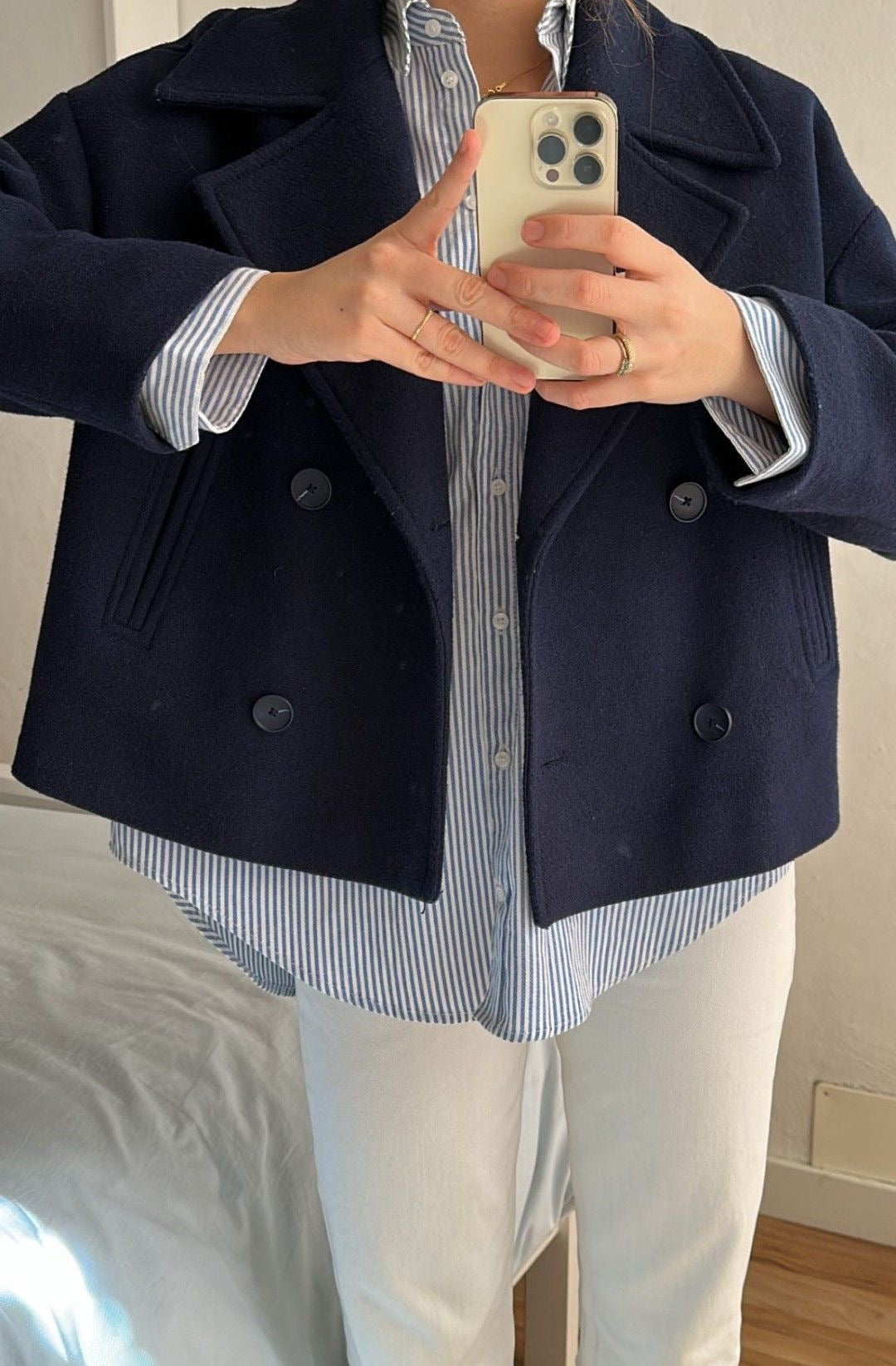 Ulla - Women's Cropped Double-breasted Trench Coat with Structured Shoulders - photo 9