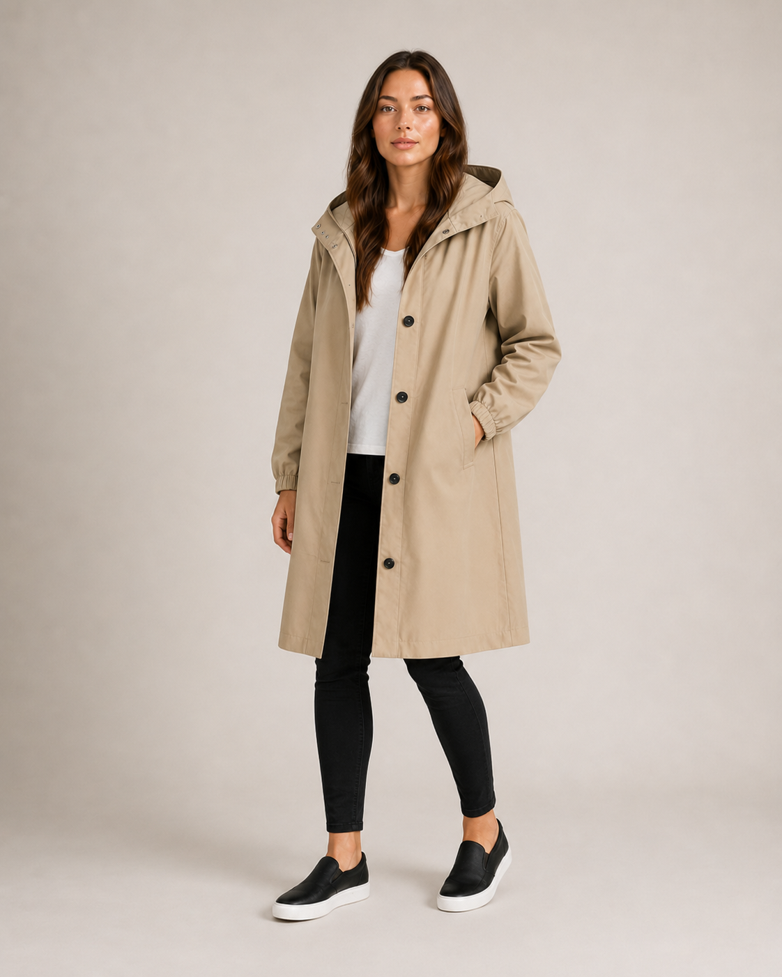 Una - Women's Longline Hooded Jacket with Button Front - photo 1