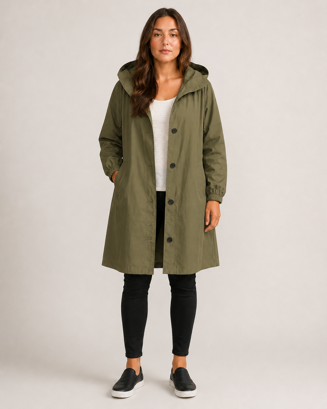 Una - Women's Longline Hooded Jacket with Button Front - photo 4
