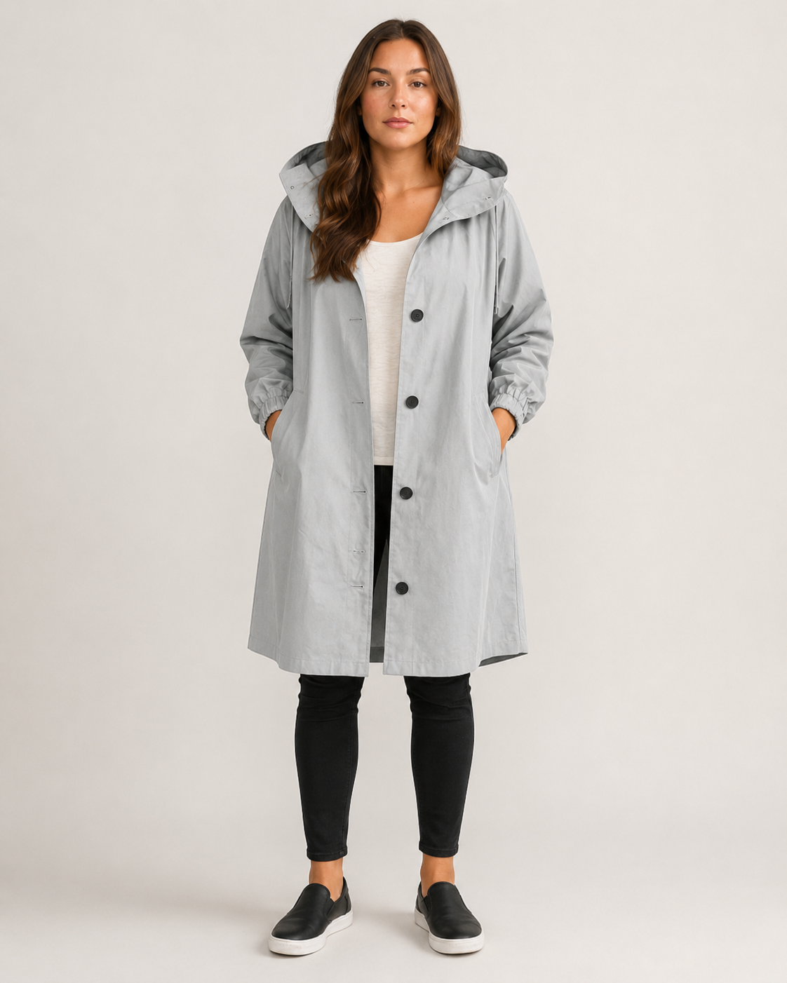 Una - Women's Longline Hooded Jacket with Button Front - photo 5