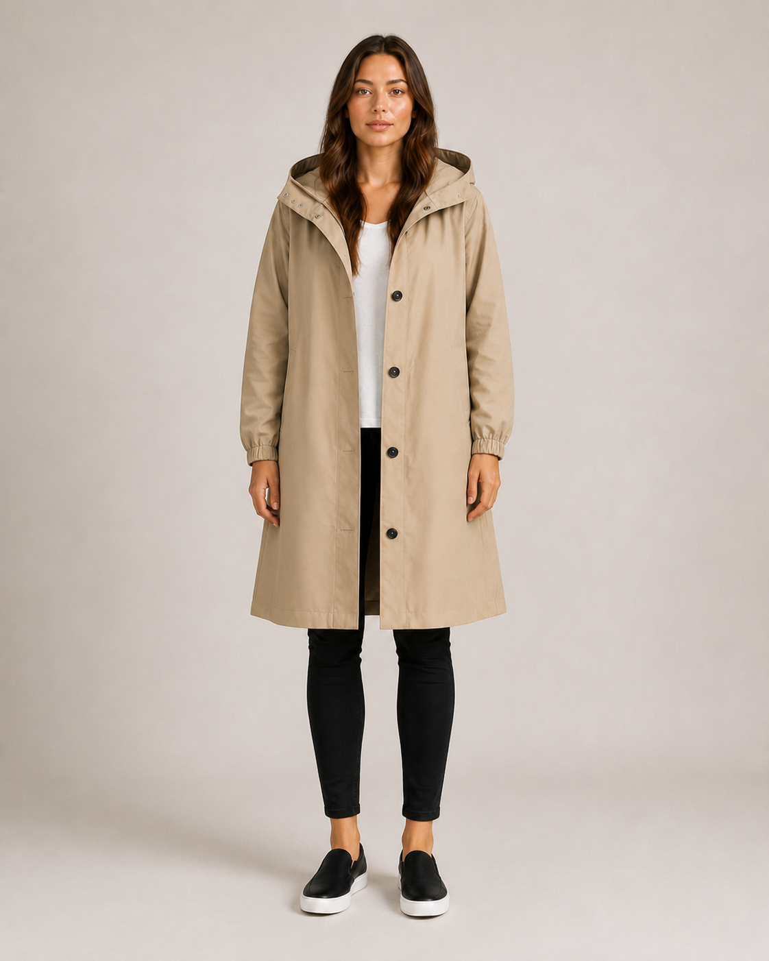 Una - Women's Longline Hooded Jacket with Button Front - photo 6