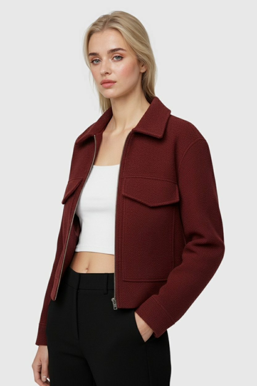 Una - Women's Zip-Up Jacket with Collar and Chest Pockets - photo 2
